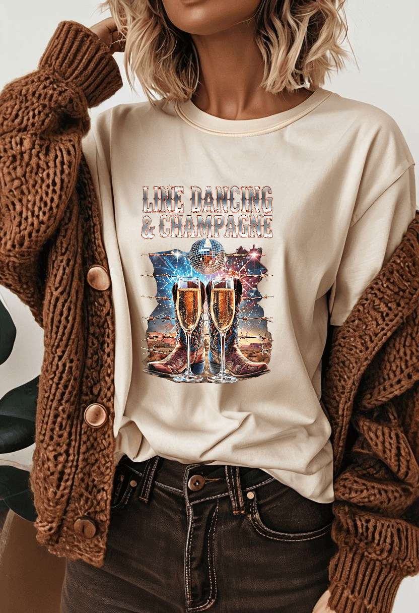 Line Dancing and Champagne T-Shirt Country in My Heart