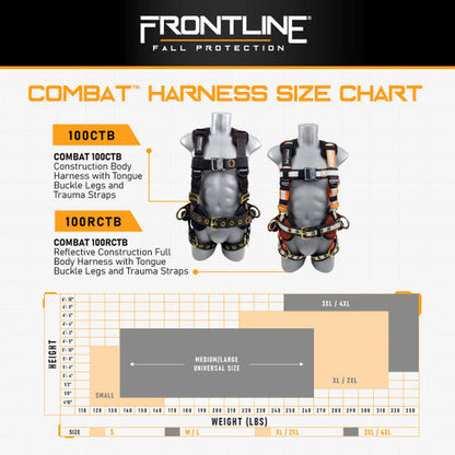 Frontline 100CTB Combat Construction Full Body Harness with Tongue Buckle Legs and Trauma Straps 3X/4X VM Hardware