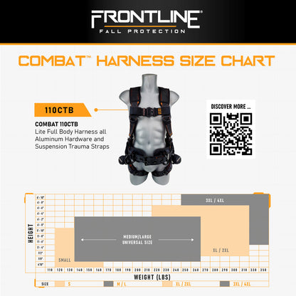Frontline 110CTB Combat Lite Full Body Harness all Aluminum Hardware and Suspension Trauma Straps M/L VM Hardware