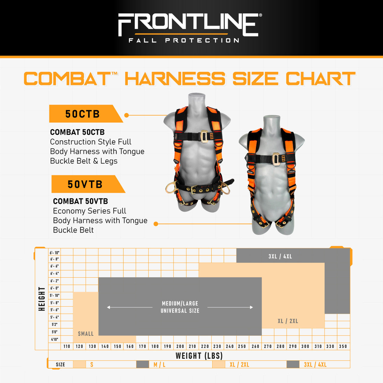Frontline 50VTB Combat Economy Series Full Body Harness with Tongue Buckle Belt S VM Hardware