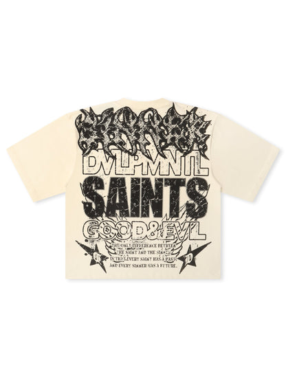 Rebel Denim Developmental Saints Cropped Tee - Cream Denim Exchange