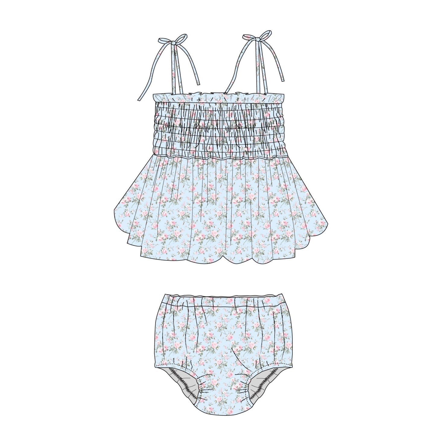 Eloise - Smocked Diaper Dress Set Blush Lotus
