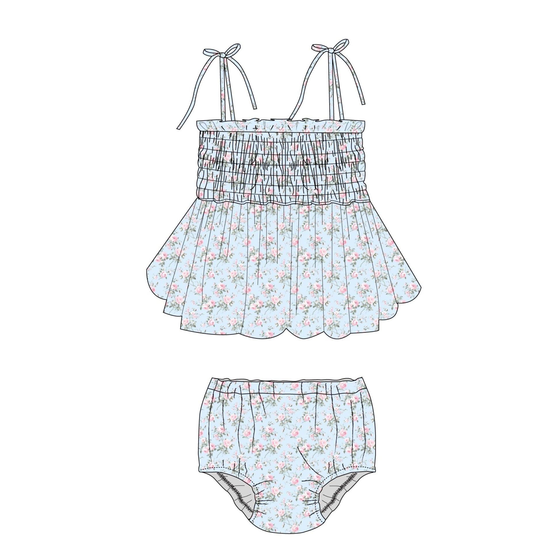 Eloise - Smocked Diaper Dress Set Blush Lotus