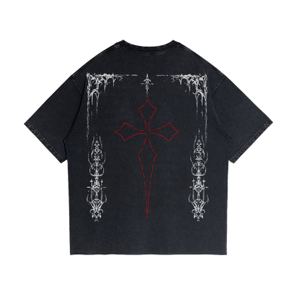 Fallen Angel Garment Dyed Streetwear Tee 260GSM Black Cotton With Faded Raw Hem ArnukiClothing