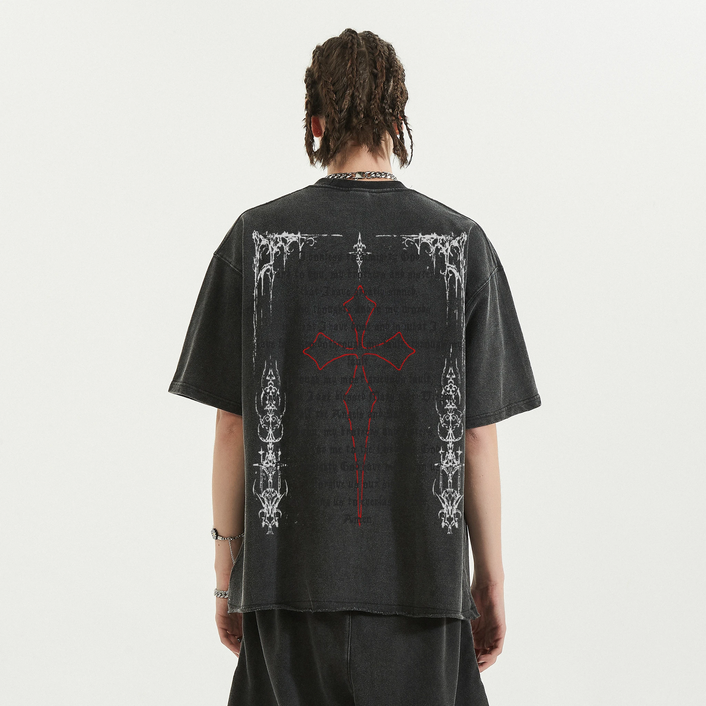 Fallen Angel Garment Dyed Streetwear Tee 260GSM Black Cotton With Faded Raw Hem ArnukiClothing