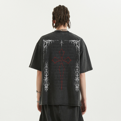 Fallen Angel Garment Dyed Streetwear Tee 260GSM Black Cotton With Faded Raw Hem ArnukiClothing