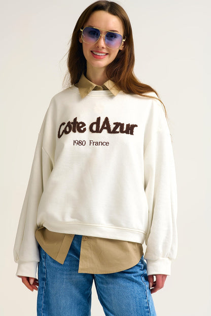 Côte d’Azur Embroidered Cream Sweatshirt Q2store