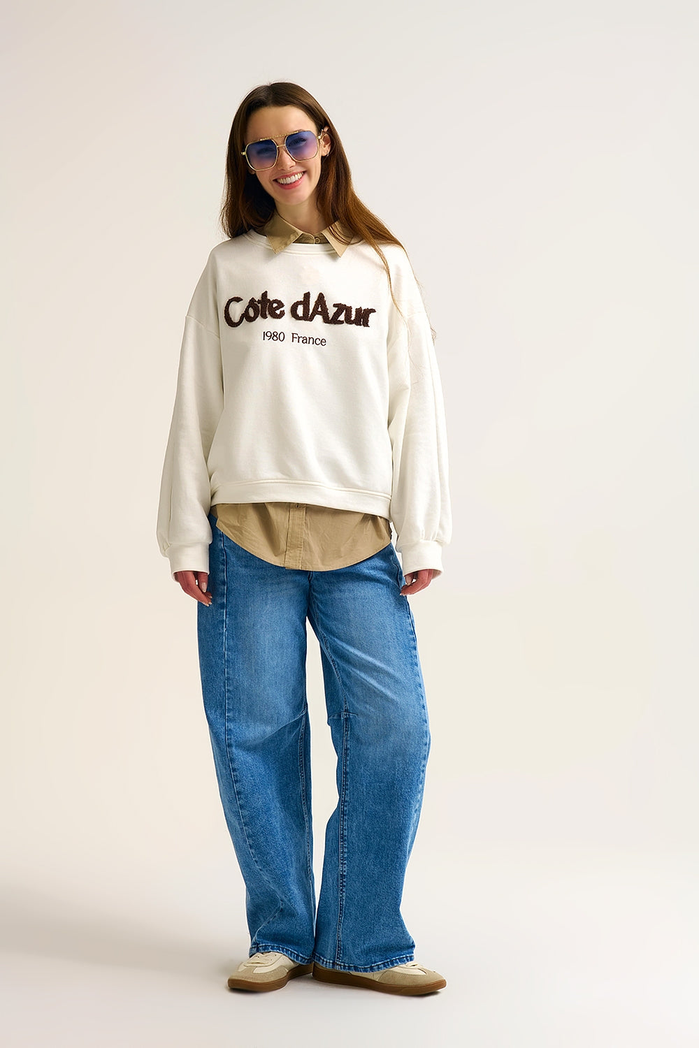 Côte d’Azur Embroidered Cream Sweatshirt Q2store