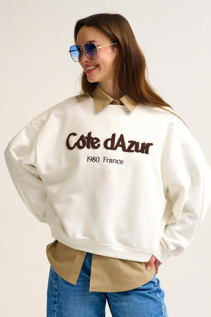 Côte d’Azur Embroidered Cream Sweatshirt Q2store