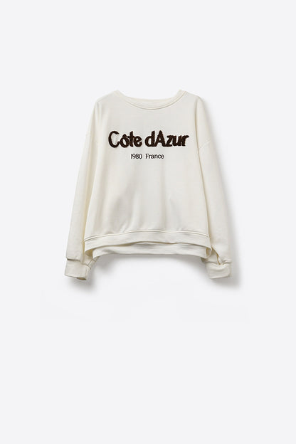 Côte d’Azur Embroidered Cream Sweatshirt Q2store