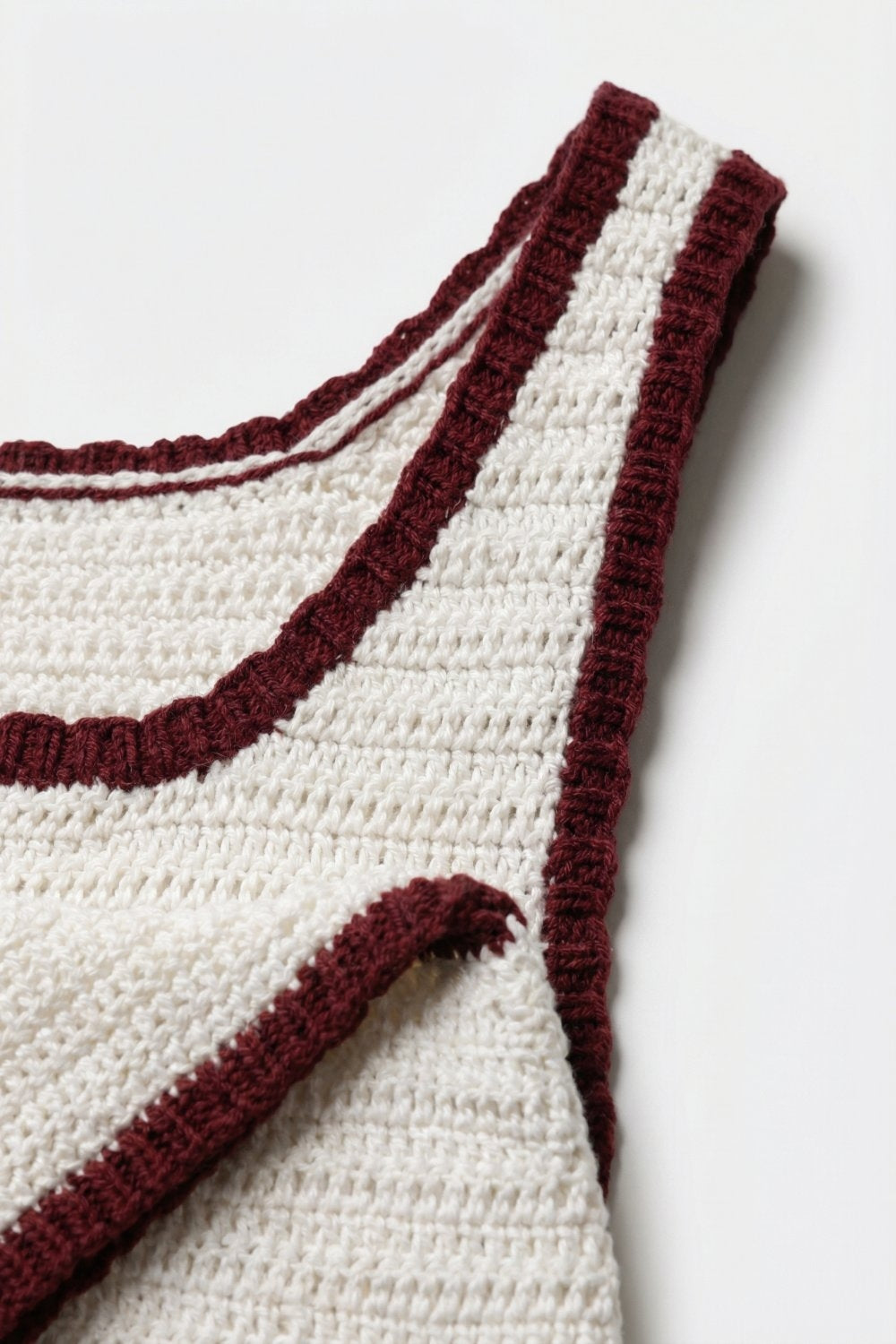 Cream Crocheted Tank Top in Cream with Burgundy Trim Q2store