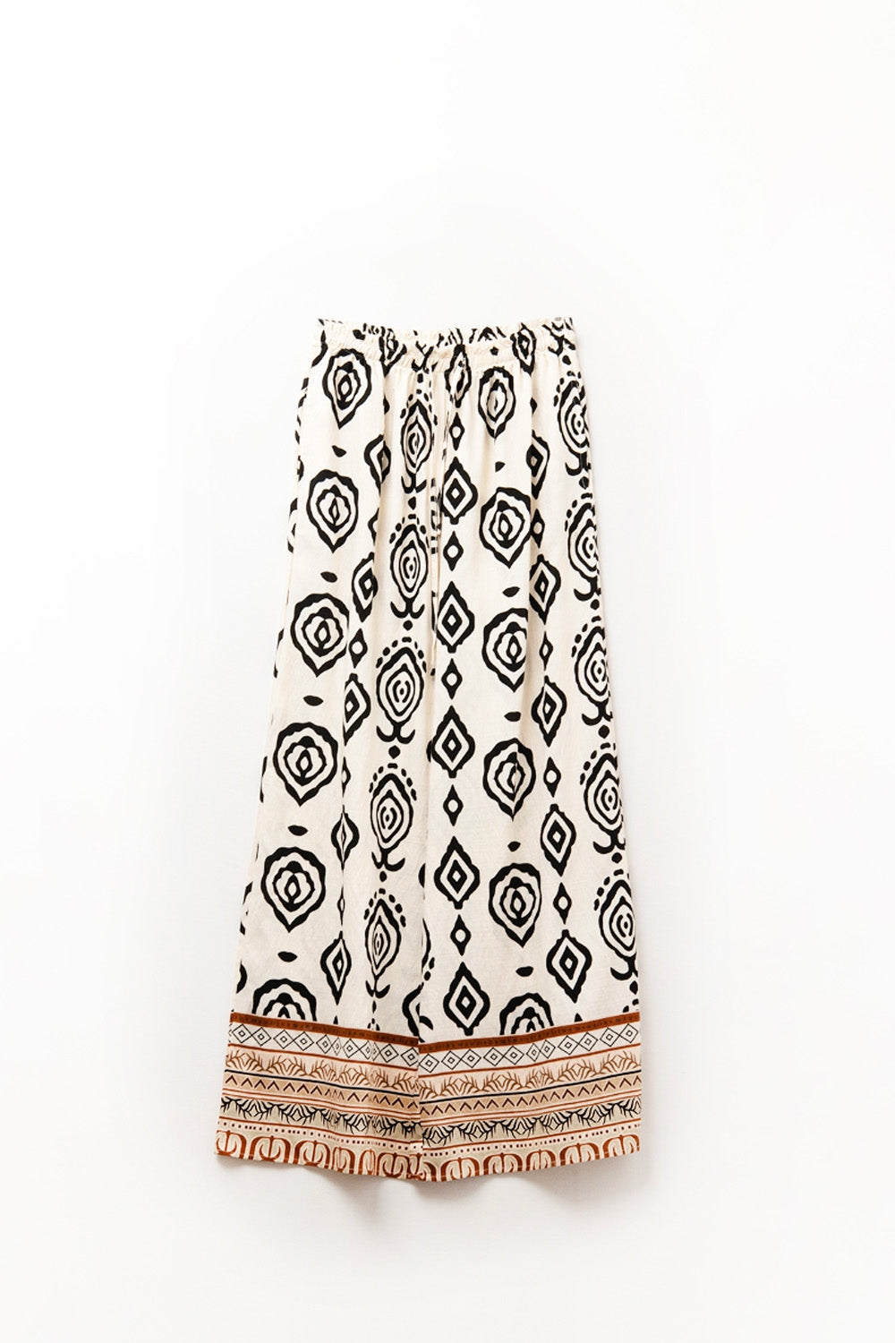 Cream wide leg boho print pants Q2store