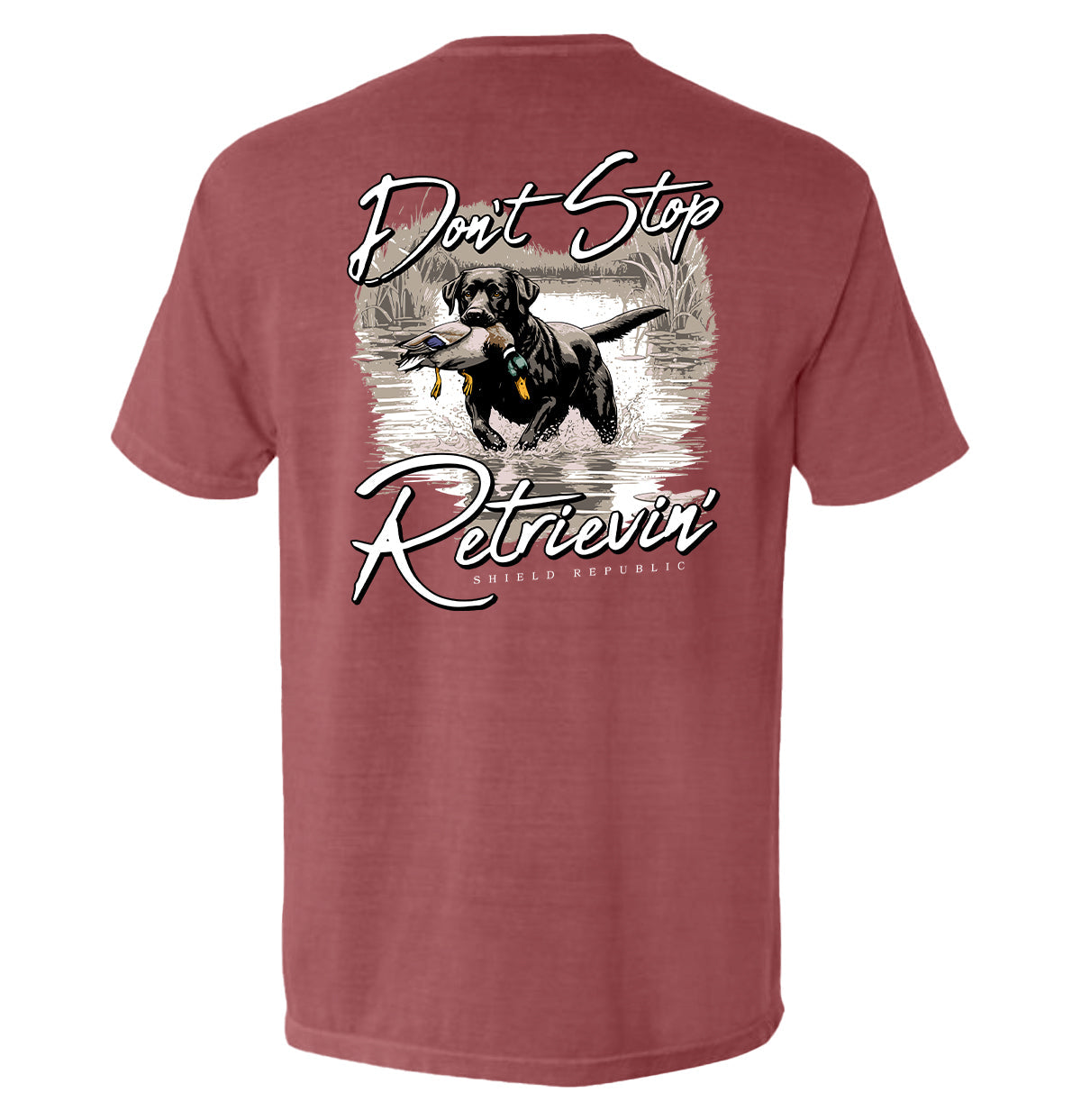 Don't Stop Retrievin' Black Lab Shield Republic