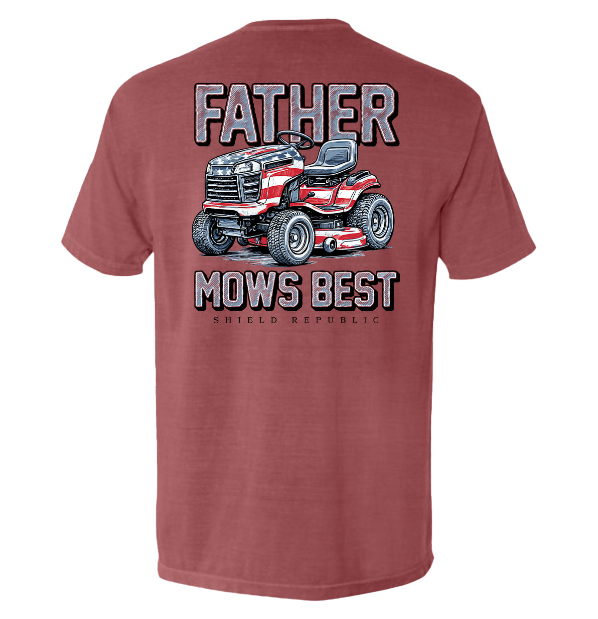 Father Mows Best Stars and Stripes Shield Republic