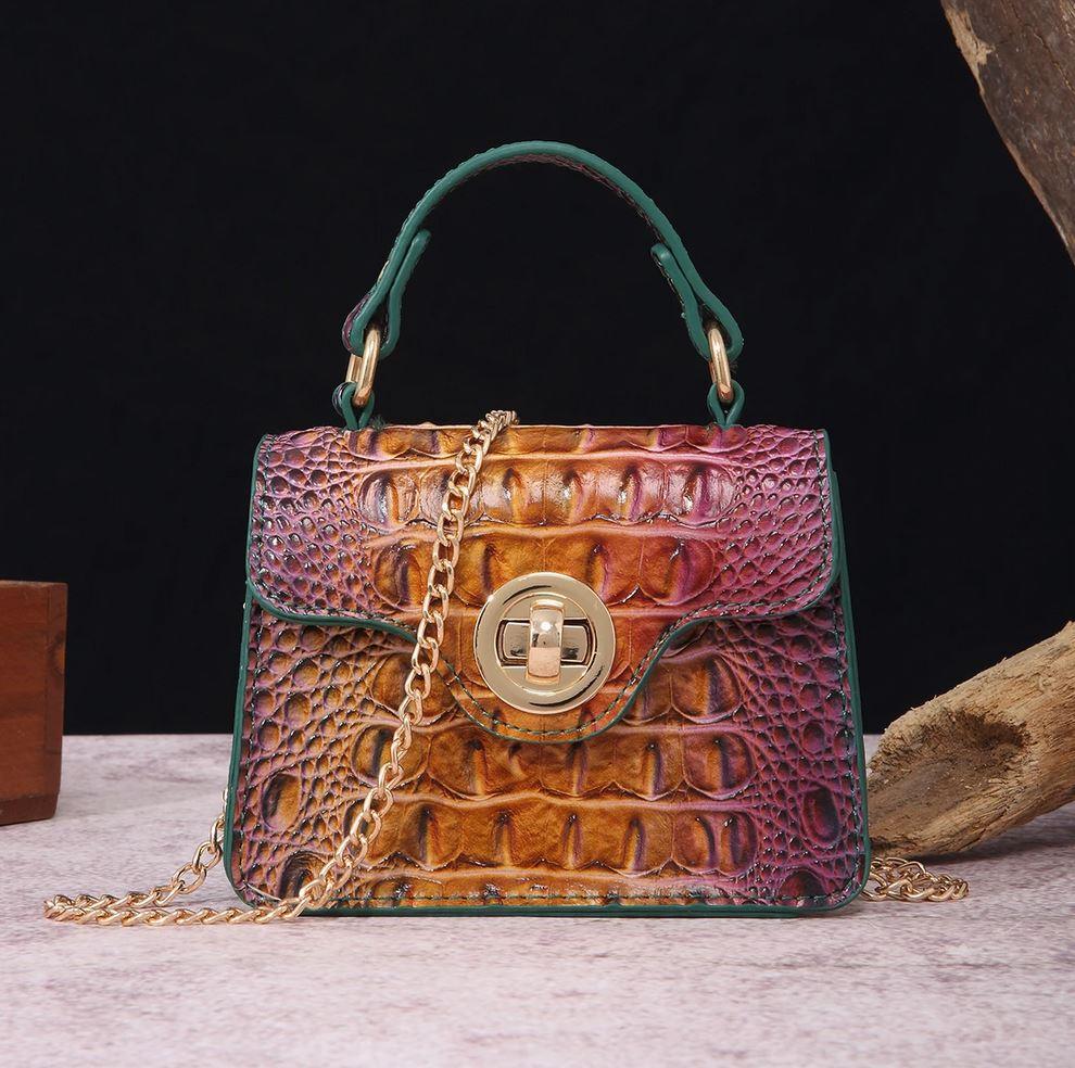 Crocodile Print Leather Handbag | Luxury Handcrafted with Locking Flap Country in My Heart