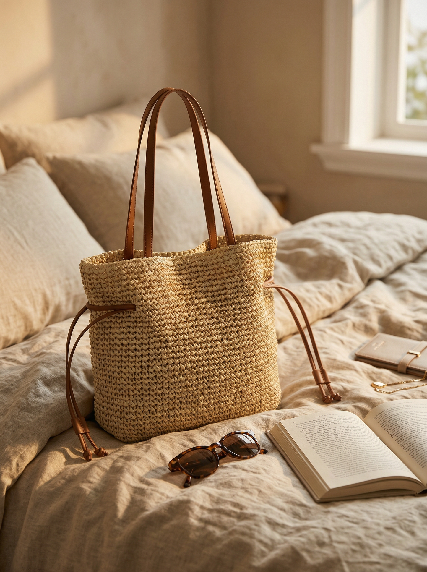 Artisanal Hand-Crocheted Straw Bucket Bag LINTICO