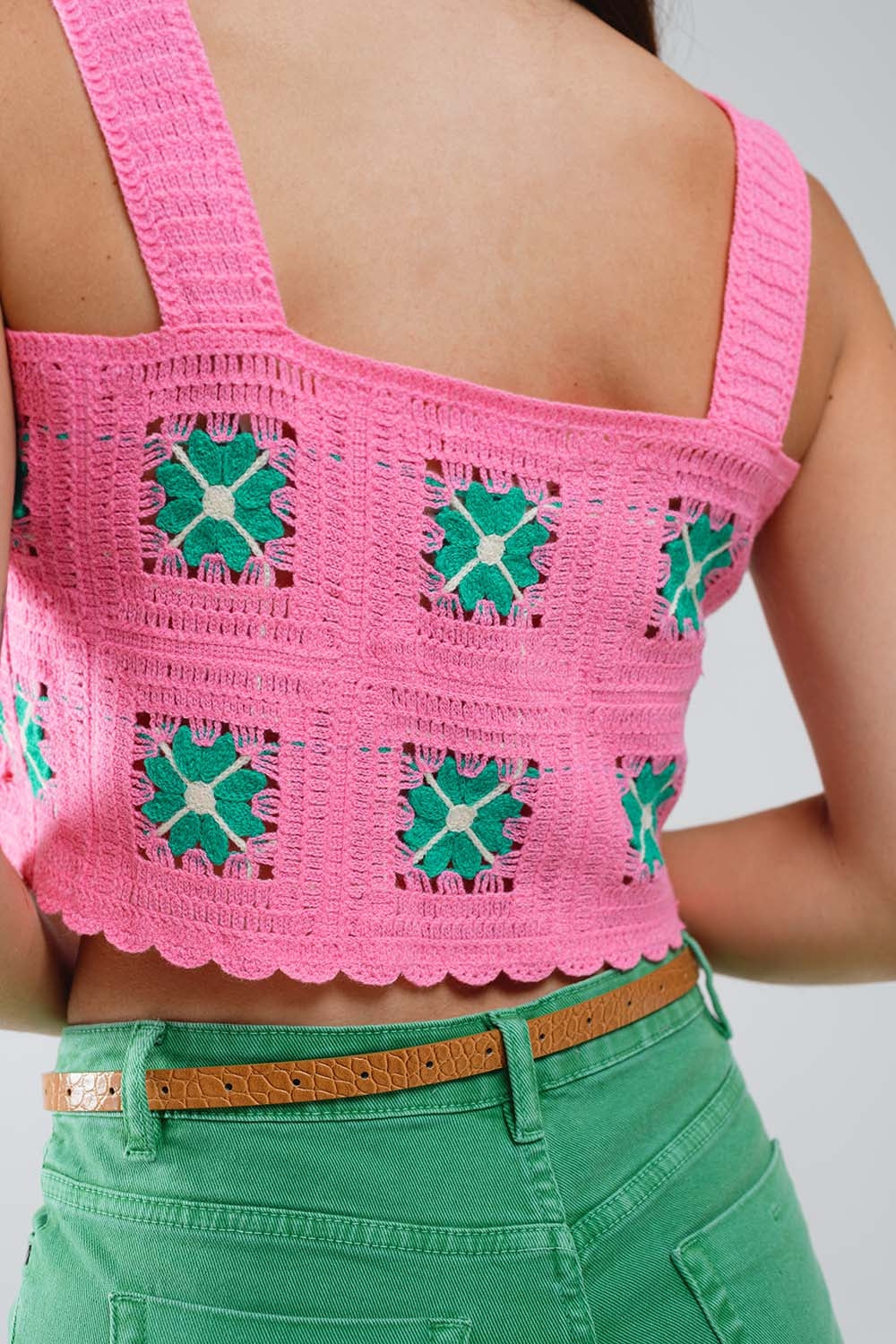 Cropped Crochet TankTop With Flower Pattern Q2store