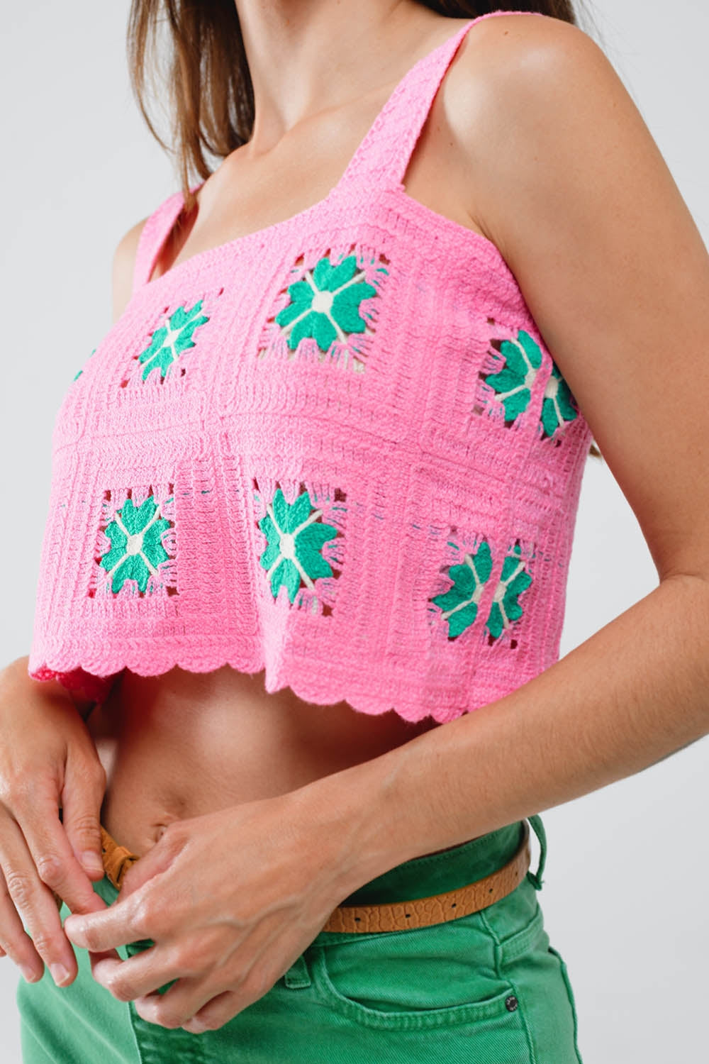 Cropped Crochet TankTop With Flower Pattern Q2store