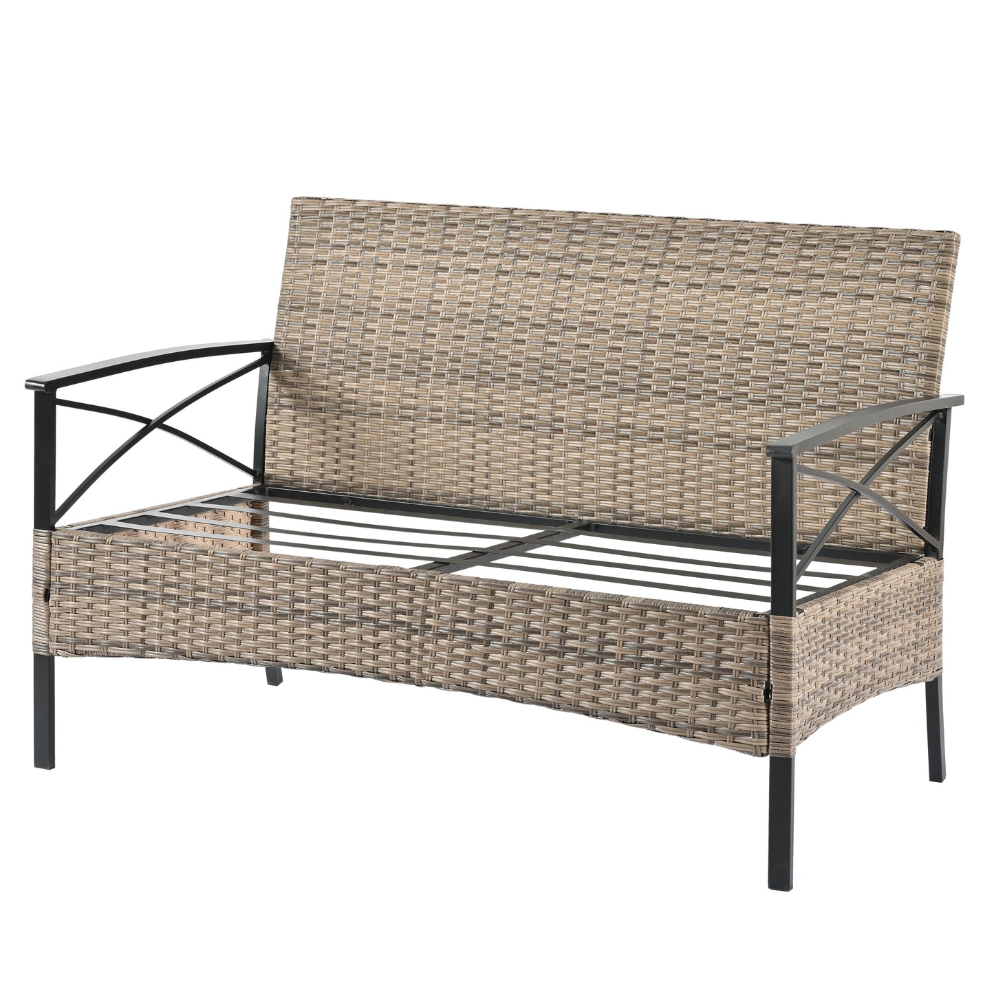 Patio Furniture, Outdoor Furniture, Seasonal PE Wicker Furniture, Four Set Wicker Furniture With Black Metal Table V.I.P Digital Presence