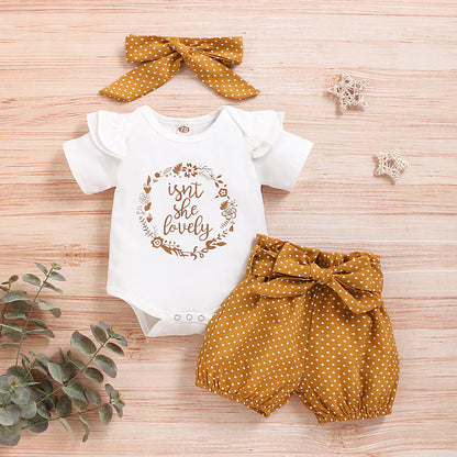 Girls' Summer Outfit 2023: Letter Bodysuit & Shorts Set