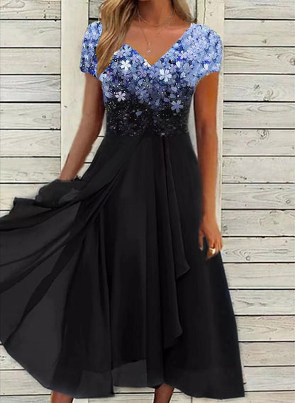 Serene Blooms Chiffon Patchwork Dress | Elegant Floral Dress for Summer Country in My Heart