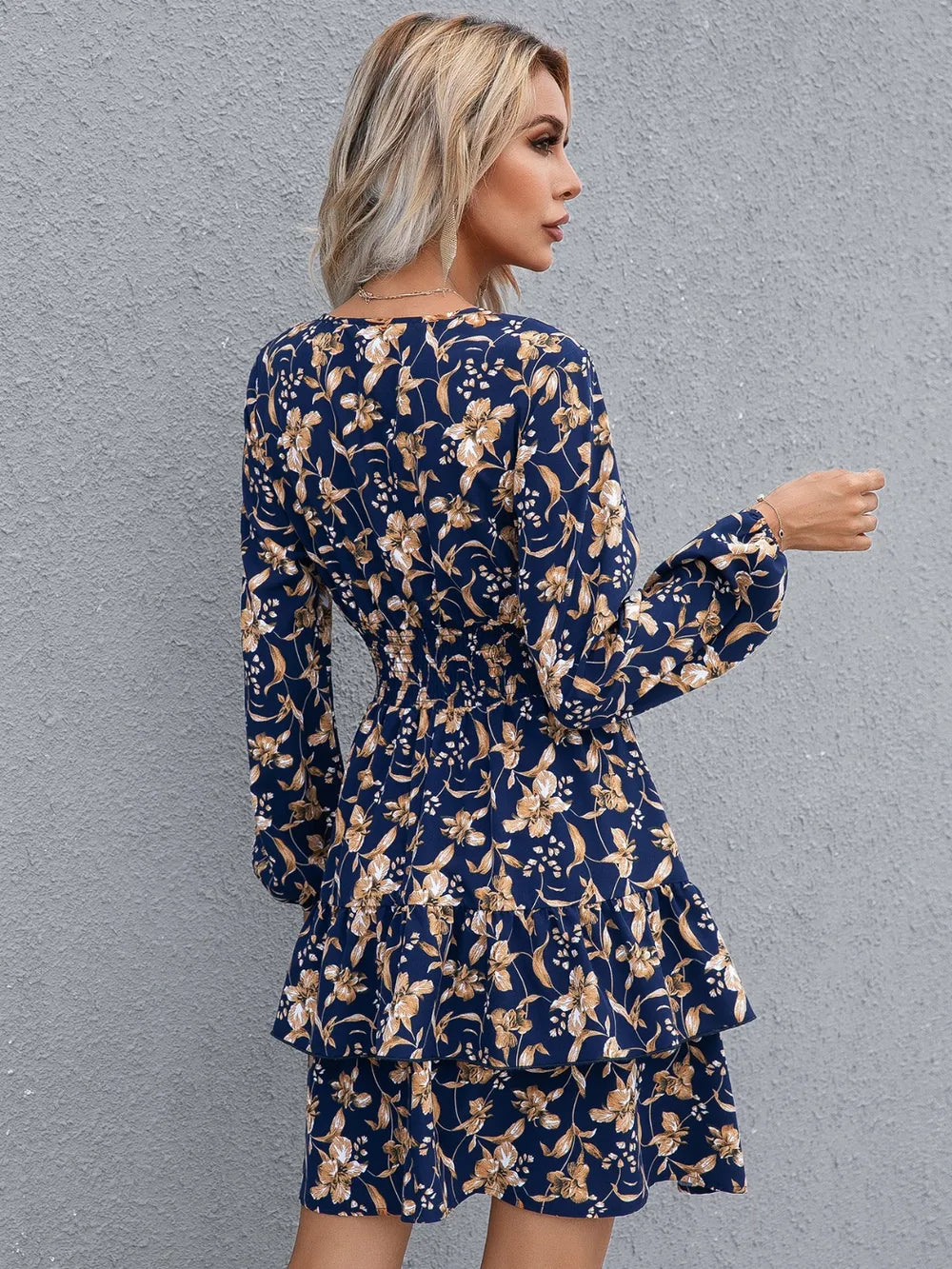 🌸 Floral Layered Surplice Balloon Sleeve Dress FitiqueFit
