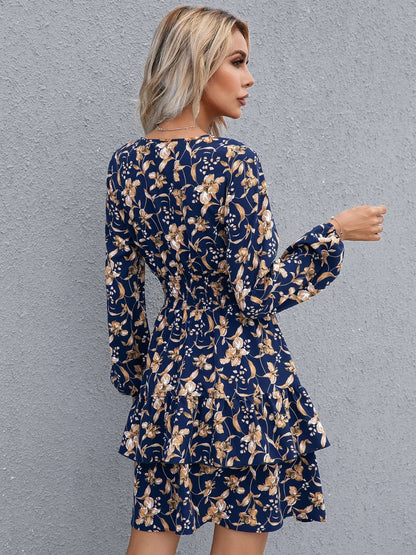 🌸 Floral Layered Surplice Balloon Sleeve Dress FitiqueFit