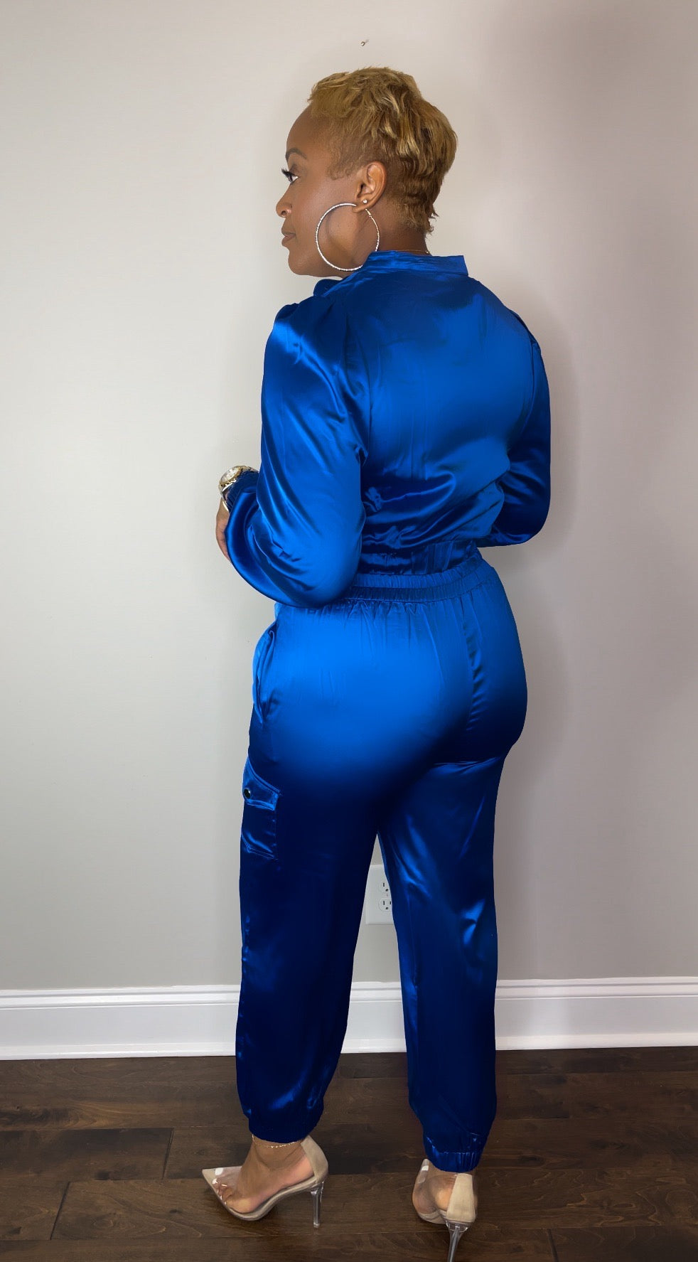 Blue Satin Cargo Jogger Set The Bella Noire Store
