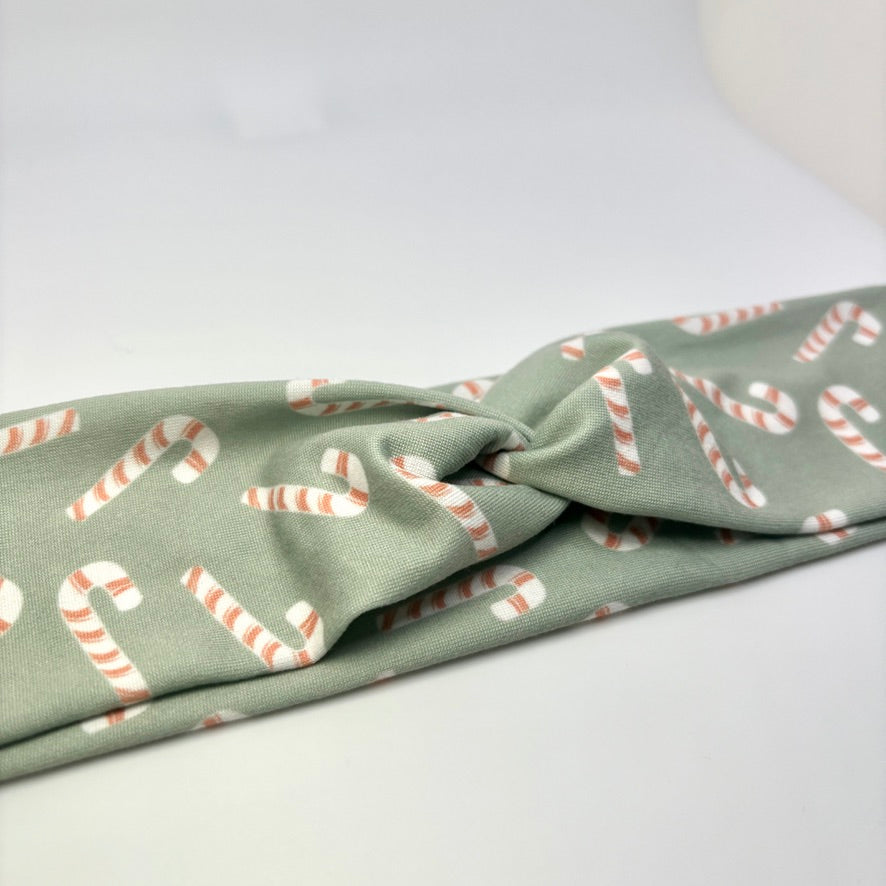 Blue Candy Cane Twist Knot Christmas Headband Enchanted Scrunch