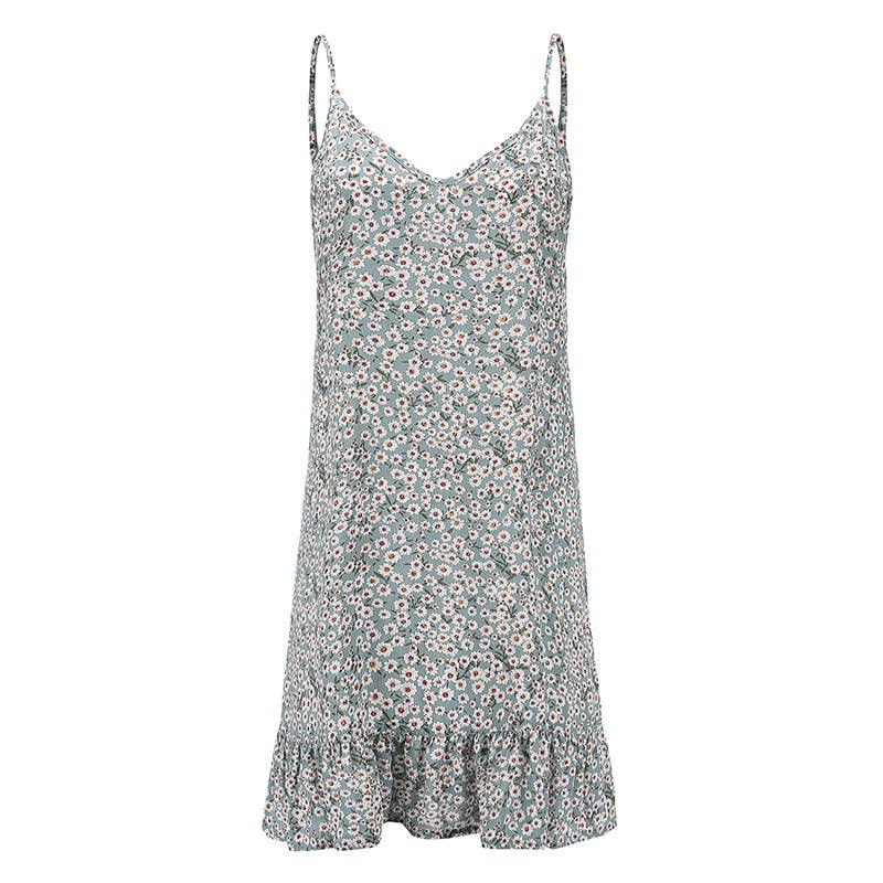 Floral Print Summer Dress Spaghetti Strap Mini Dress Ruffled Country in My Heart