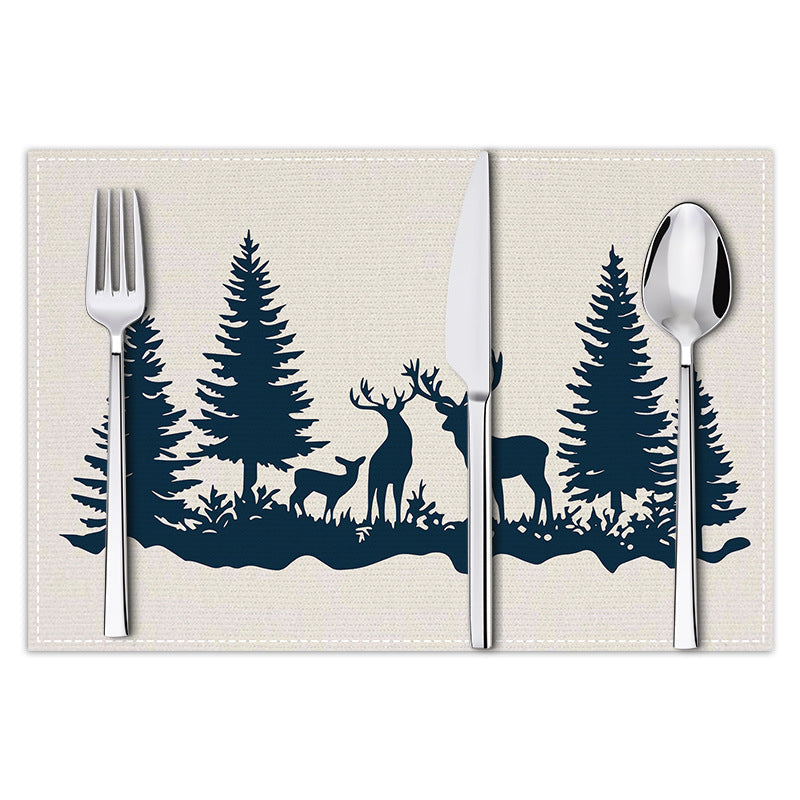 Christmas placemat reindeer print decoration insulation mat kitchen dining table coaster