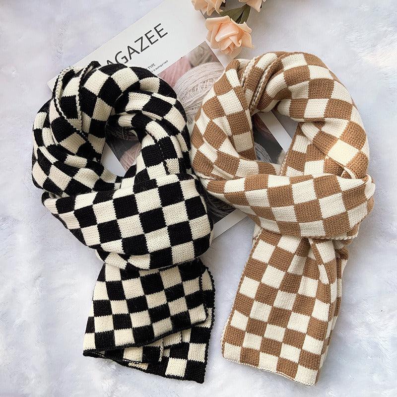 Cowgirl Chic Checkerboard Knitted Scarf – Stylish Winter Accessory for Cowgirls Country in My Heart