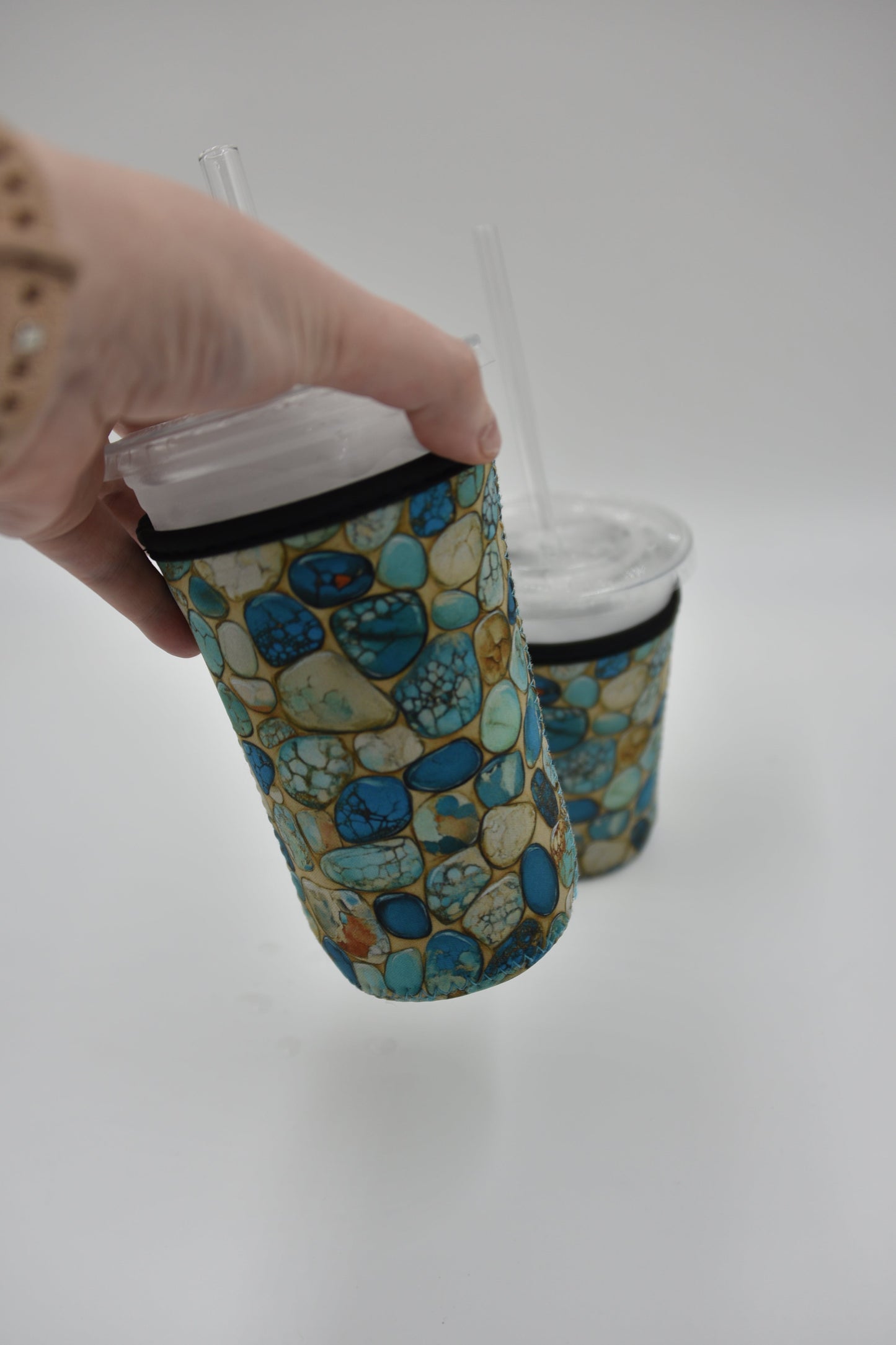 Turquoise stone Coffee Sleeve | Reusable Neoprene Iced Coffee Cup Cover 16-24oz Cowboy Print Eco-Friendly Insulator for Grande & Venti Cups BashDesignsCo