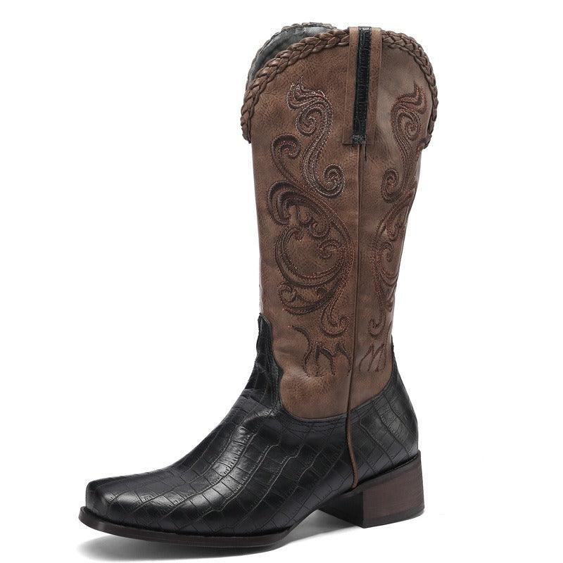 Rustic Western Braided Boots – Retro Cowboy Style with Snakeskin Detailing Country in My Heart