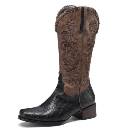 Rustic Western Braided Boots – Retro Cowboy Style with Snakeskin Detailing Country in My Heart