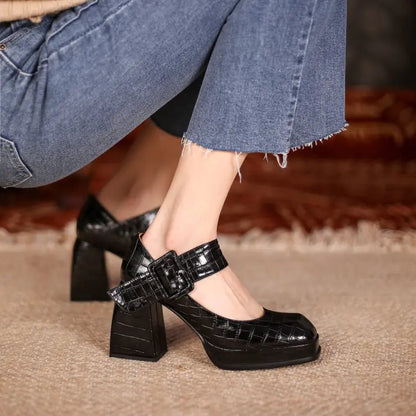 Cowhide Women's Thick Heel High Heels