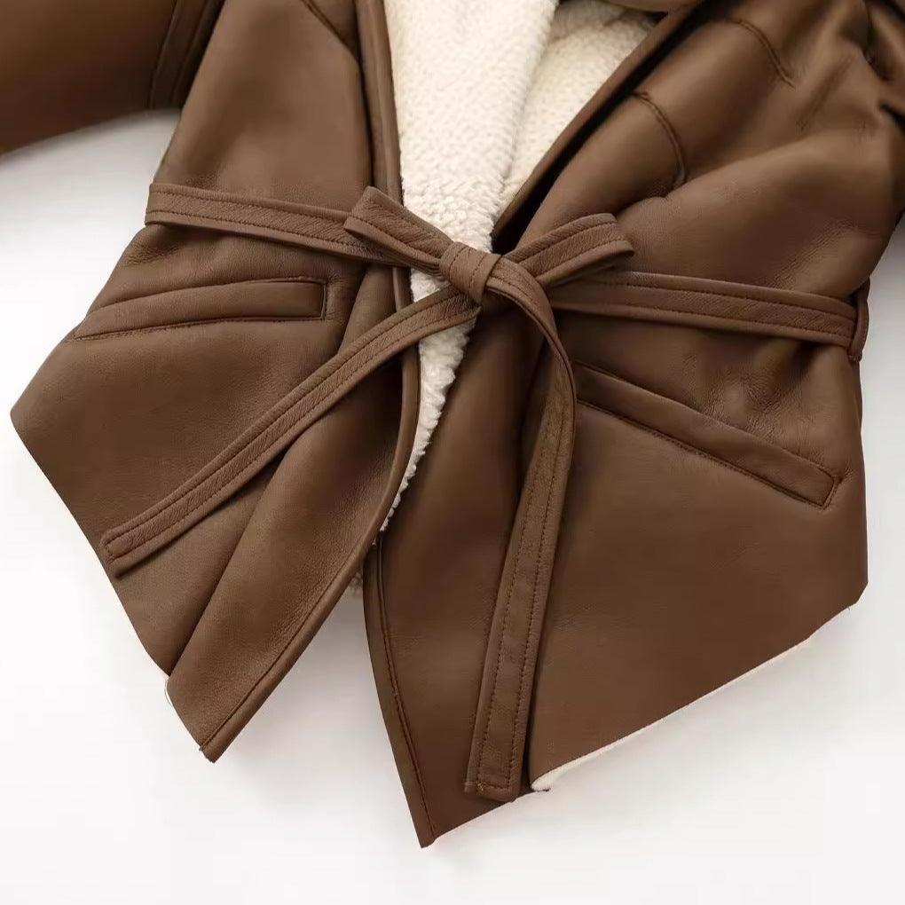 Chic French Waist Suede Jacket - Stylish Chocolate Leather Jacket for Women Country in My Heart