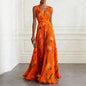 Women's Tulip Print Sleeveless Deep V-Neck A-Line Maxi Dress – 7 Colors FitiqueFit