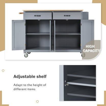 Kitchen Island Cart with Solid Wood Top and Locking Wheels 54.3 Inch Width (Grey Blue)
