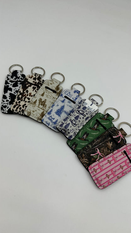 Chapstick Holder Keychain – Cow Print, Camo Pink Bow, Cowboy Toile, Barn Toile, croquette, duck, moon BashDesignsCo
