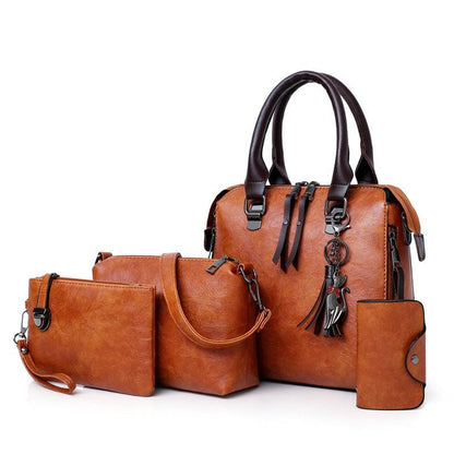 Vintage Leather 4-Piece Messenger Bag Set | Luxury Leather Tote, Clutch & Wallet Set Country in My Heart