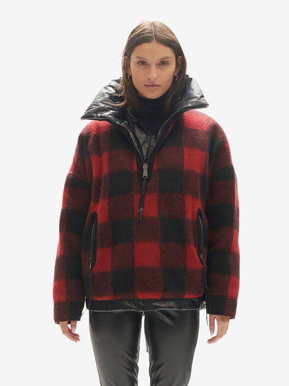 Reversible Wool Half Zip Puffer - Black Plaid Holden Outerwear