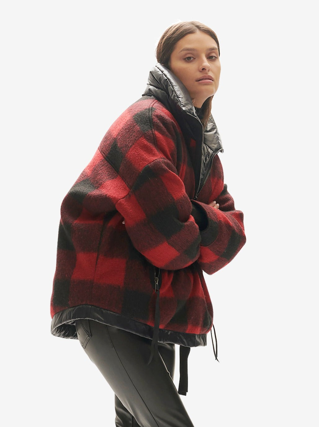 Reversible Wool Half Zip Puffer - Black Plaid Holden Outerwear