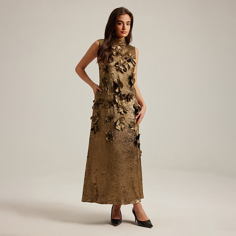 🌸 Three-Dimensional Floral Sleeveless A-Line Dress FitiqueFit