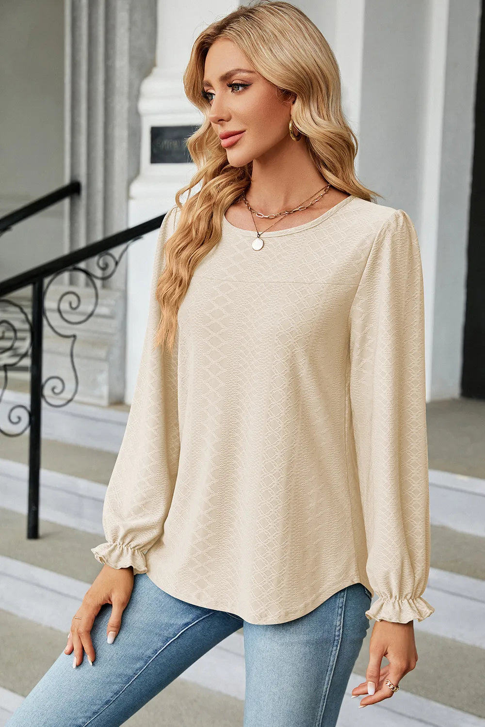 🌸 Round Neck Flounce Sleeve T-Shirt FitiqueFit