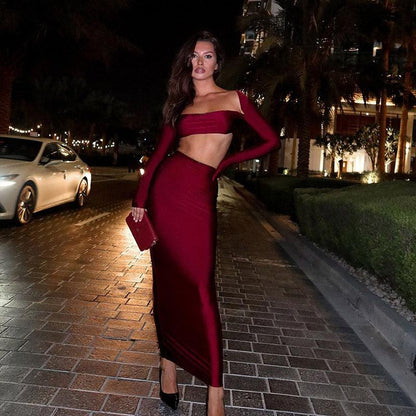 Burgundy Luxe Long Sleeve Skirt & Top Set Country in My Heart