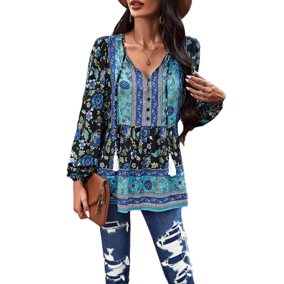 Western V-neck Long Sleeved Top | Perfect Cowgirl Style for Every Occasion Country in My Heart
