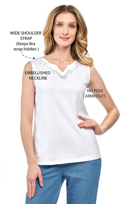 Women's Rhinestone Notch V-neck Knitted Tank Top