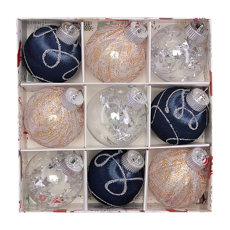 Christmas balls, silk balls, winding balls, painted balls, 8cm, 9pcs, boxed Christmas decorations