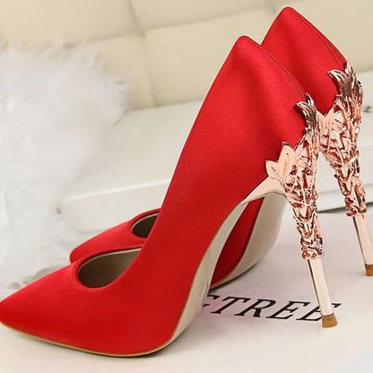 White Satin High Heels for Women - Stylish Pointed Shoes